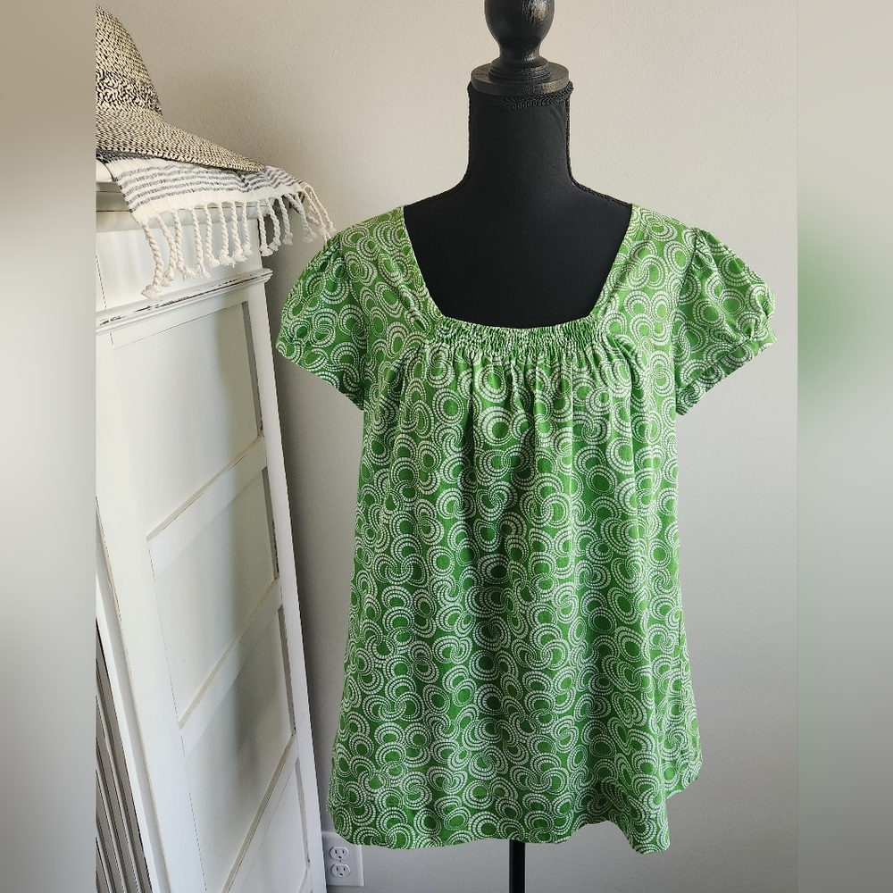 CATO GREEN AND WHITE PATTERENED BLOUSE